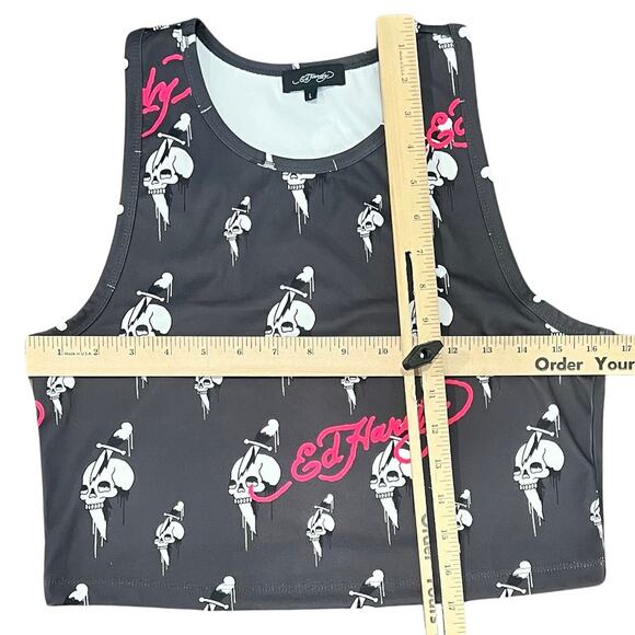 Ed Hardy Gray White Skull Knife Logo Cropped Tank Top size L NEW Tags Racerback - Picture 5 of 8